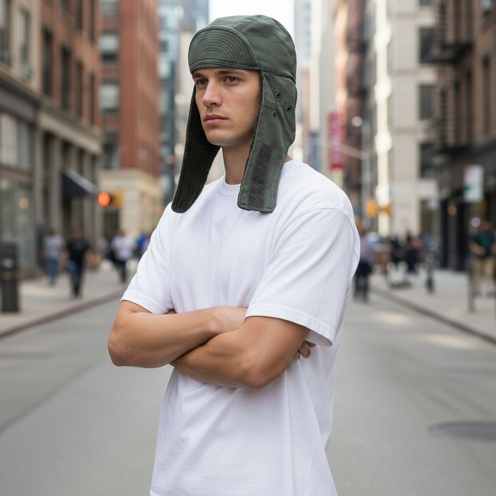 Vintage Paul Boye French Olive Green Winter Pile Cap Hat